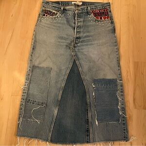 Free People Tricia Fix embellished denim maxi skirt